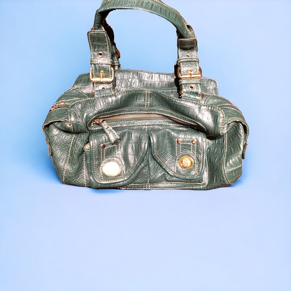 Butterfly Women's Hunter Green/Gold Double -Strap Shoulder Bag/Tote